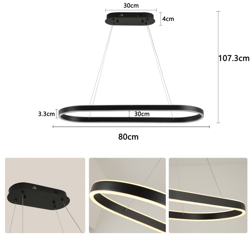 Brilagi - Lámpara colgante LED con cable PONDIE LED/43W/230V 80x30 cm negra