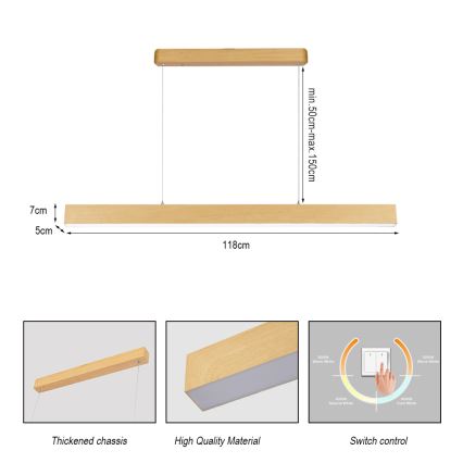 Brilagi - Lámpara colgante LED con cable SLEEKLINE LED/40W/230V 3000/4500/6000K acabado roble