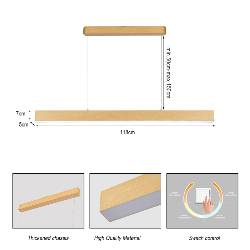Brilagi - Lámpara colgante LED con cable SLEEKLINE LED/40W/230V 3000/4500/6000K acabado roble