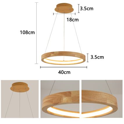Brilagi - Lámpara colgante LED con cable UMEA WOOD LED/30W/230V, diámetro 40 cm, madera