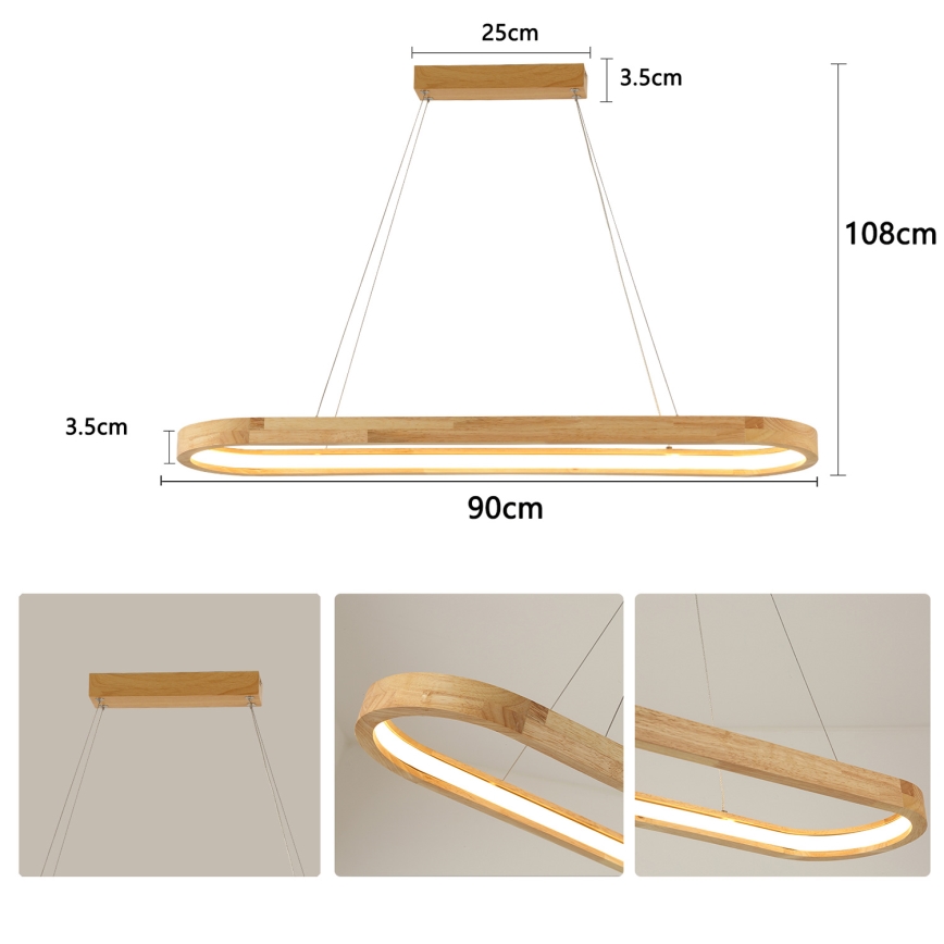 Brilagi - Lámpara colgante LED con cable UMEA WOOD LED/40W/230V 90x22 cm madera