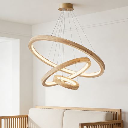 Brilagi - Lámpara colgante LED con cable UMEA WOOD LED/45W/230V Ø 60 cm madera de caucho