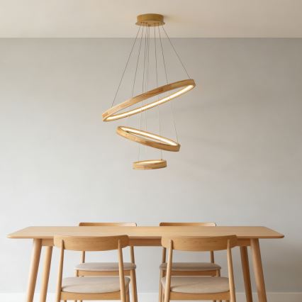 Brilagi - Lámpara colgante LED con cable UMEA WOOD LED/45W/230V Ø 60 cm madera de caucho