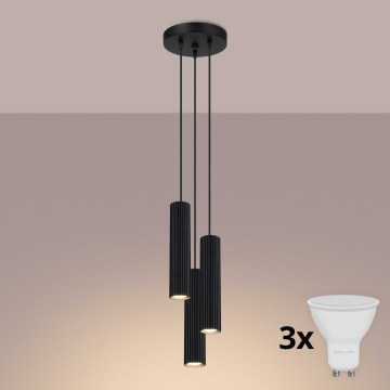Brilagi - Lámpara colgante LED CRESTO con cable 3xGU10/10W/230V negra