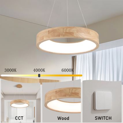 Brilagi - Lámpara colgante LED suspendida por cable FALCON WOOD LED/30W/230V 3000/4000/6000K, Ø 45 cm, madera