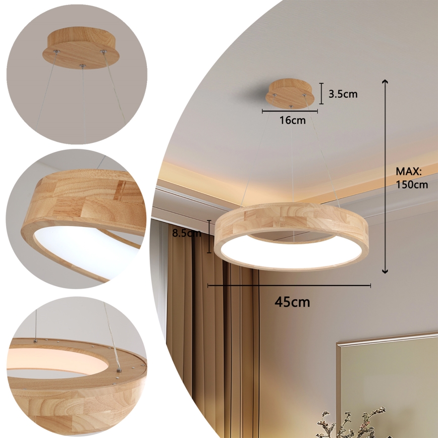 Brilagi - Lámpara colgante LED suspendida por cable FALCON WOOD LED/30W/230V 3000/4000/6000K, Ø 45 cm, madera