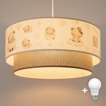 Brilagi - Lámpara colgante LED infantil BOBO 1xE27/10W/230V Ø 40 cm blanco/beige/con ositos