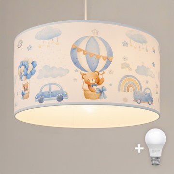 Brilagi - Lámpara colgante LED infantil BOBO con cable 1xE27/10W/230V Ø 35 cm azul/ositos