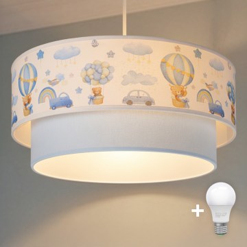 Brilagi - Lámpara colgante LED infantil BOBO en cable 1xE27/10W/230V Ø 40 cm crema/azul/ositos