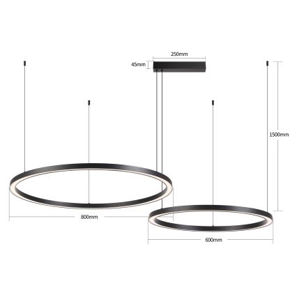 Brilagi - Lámpara colgante LED regulable con cable PORTOFINO LED/98W/230V 3000-6000K negra + control remoto