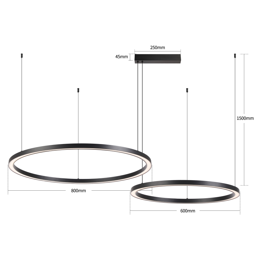 Brilagi - Lámpara colgante LED regulable con cable PORTOFINO LED/98W/230V 3000-6000K negra + control remoto