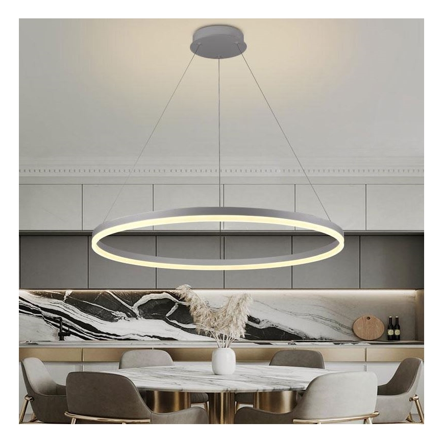 Brilagi - Lámpara colgante LED regulable con cable CIRCLE LED/55W/230V 3000-6500K Ø 80 cm plateada + mando a distancia