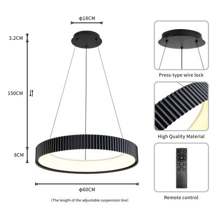 Brilagi - Lámpara colgante LED regulable suspendida por cable FALCON MODERN LED/54W/230V 3000-6500K diámetro 60 cm negra + mando a distancia
