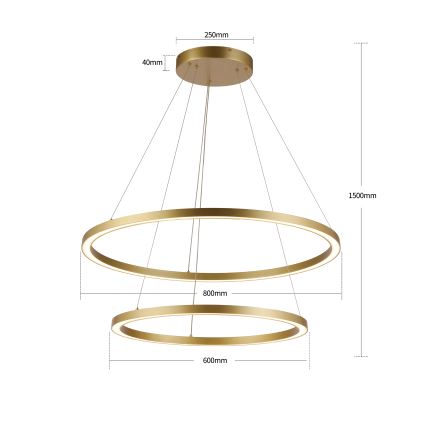 Brilagi - Lámpara colgante LED regulable PORTOFINO sobre cable, 98 W, 230 V, temperatura de color 3000–6000 K, diámetro 80 cm, acabado dorado + mando a distancia
