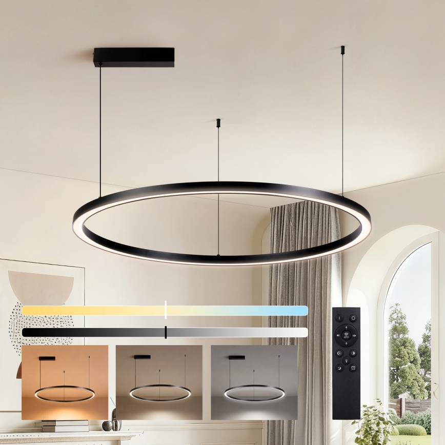 Brilagi - Lámpara colgante LED regulable PORTOFINO con cable, 60 W, 230 V, 3000–6000 K, diámetro 80 cm, negra + control remoto