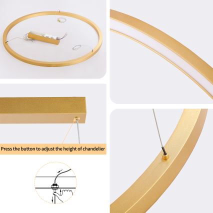 Brilagi - Lámpara colgante regulable con cable PORTOFINO LED/60W/230V 3000-6000K Ø 80 cm dorada + control remoto