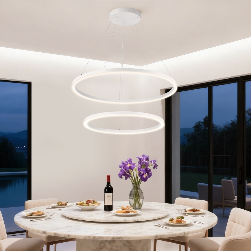 Brilagi - Lámpara colgante LED regulable con cable PORTOFINO LED/98W/230V 3000-6000K diámetro 80 cm blanca + control remoto