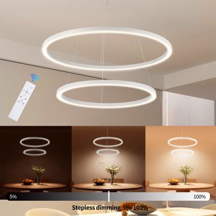 Brilagi - Lámpara colgante LED regulable con cable PORTOFINO LED/98W/230V 3000-6000K diámetro 80 cm blanca + control remoto