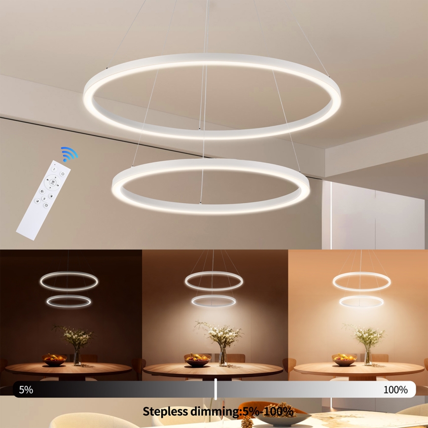 Brilagi - Lámpara colgante LED regulable con cable PORTOFINO LED/98W/230V 3000-6000K diámetro 80 cm blanca + control remoto