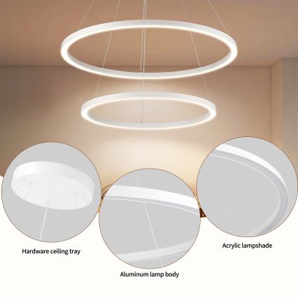 Brilagi - Lámpara colgante LED regulable con cable PORTOFINO LED/98W/230V 3000-6000K diámetro 80 cm blanca + control remoto
