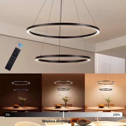 Brilagi - Lámpara colgante LED regulable con cable PORTOFINO LED/98W/230V 3000-6000K diámetro 80 cm negro + mando a distancia