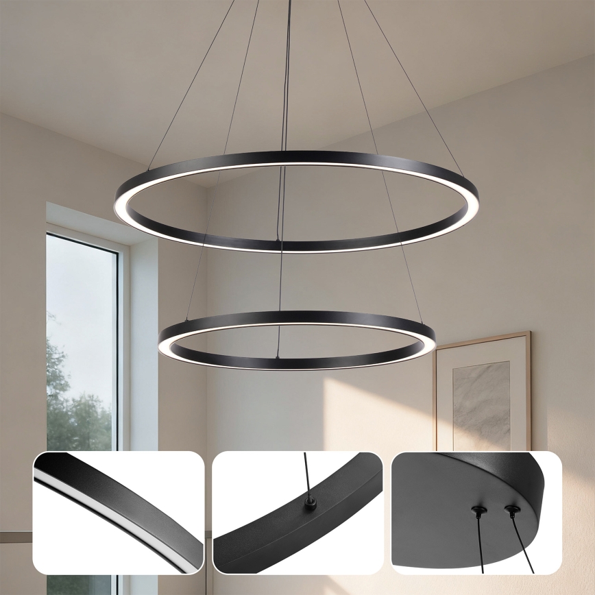 Brilagi - Lámpara colgante LED regulable con cable PORTOFINO LED/98W/230V 3000-6000K diámetro 80 cm negro + mando a distancia