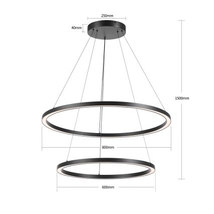 Brilagi - Lámpara colgante LED regulable con cable PORTOFINO LED/98W/230V 3000-6000K diámetro 80 cm negro + mando a distancia