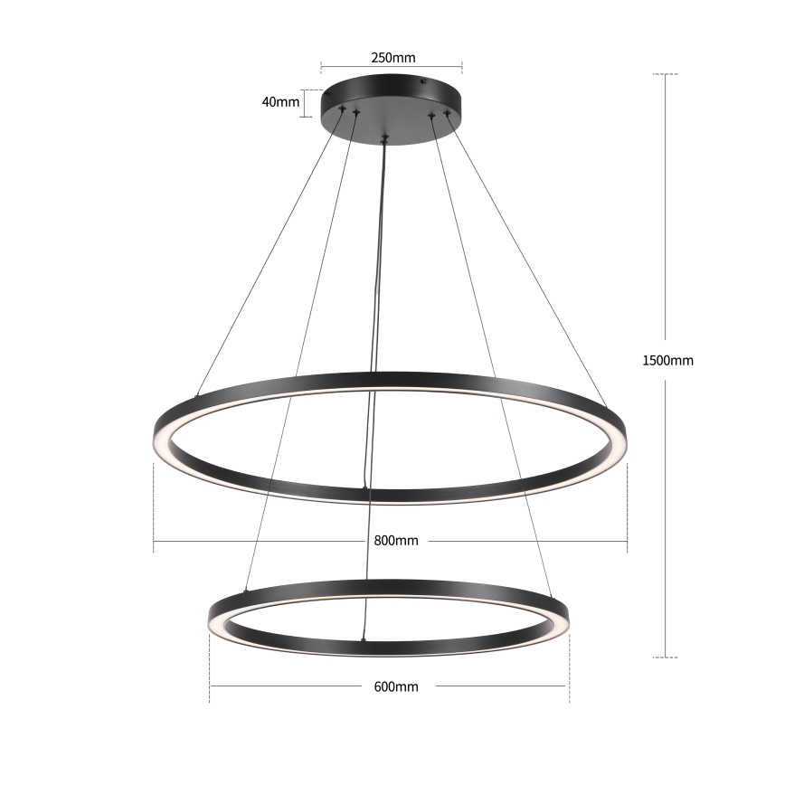 Brilagi - Lámpara colgante LED regulable con cable PORTOFINO LED/98W/230V 3000-6000K diámetro 80 cm negro + mando a distancia
