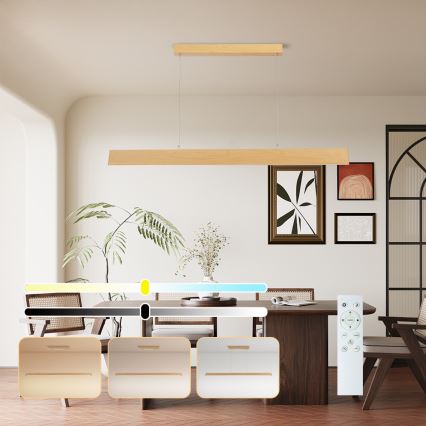 Brilagi - Lámpara colgante LED regulable suspendida por cable SLIMLINE LED/40W/230V 3000-6000K acabado en roble + mando a distancia