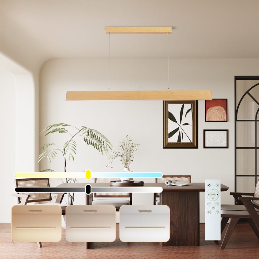 Brilagi - Lámpara colgante LED regulable suspendida por cable SLIMLINE LED/40W/230V 3000-6000K acabado en roble + mando a distancia