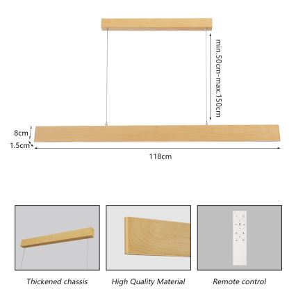 Brilagi - Lámpara colgante LED regulable suspendida por cable SLIMLINE LED/40W/230V 3000-6000K acabado en roble + mando a distancia