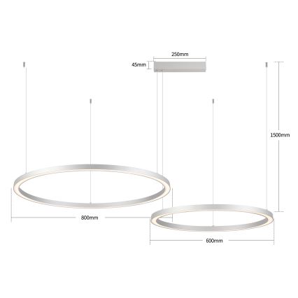Brilagi - Lámpara colgante LED regulable PORTOFINO LED/98W/230V 3000-6000K plateada + mando a distancia