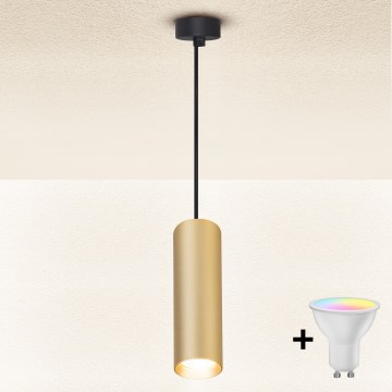 Brilagi - Lámpara colgante LED RGBW regulable SELE 1xGU10/6W/230V 3000K negro/dorado + mando a distancia