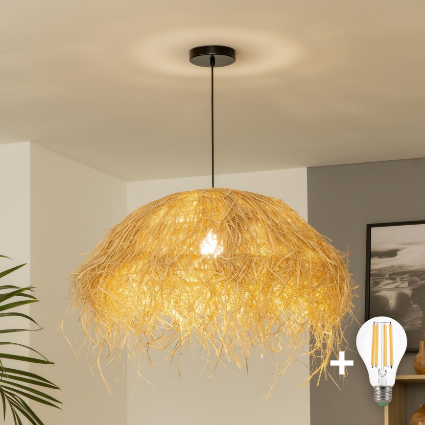 Brilagi - Lámpara colgante LED sobre cable CERIA BOHO 1xE27/40W/230V Ø 60 cm de rafia