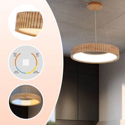 Brilagi - Lámpara colgante LED con cable FALCON WOOD MODERN LED/30W/230V 3000/4000/6000K Ø 45 cm madera