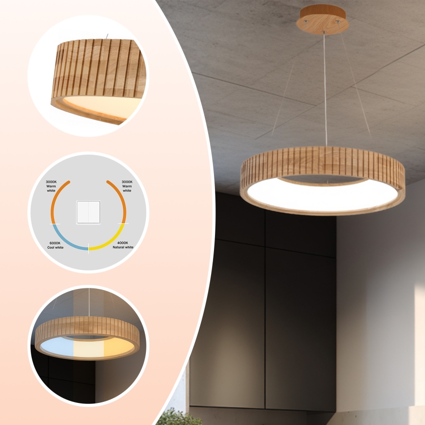 Brilagi - Lámpara colgante LED con cable FALCON WOOD MODERN LED/30W/230V 3000/4000/6000K Ø 45 cm madera