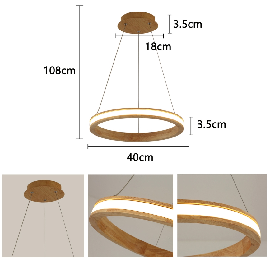 Brilagi - Lámpara colgante LED suspendida de cable UMEA WOOD LED/30W/230V, Ø 40 cm, madera