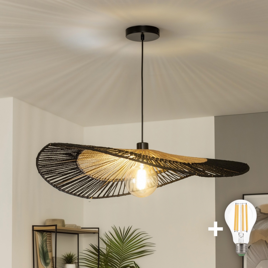 Brilagi - Lámpara colgante LED suspendida por cable CERIA BOHO 1xE27/40W/230V diámetro 50 cm negro/marrón