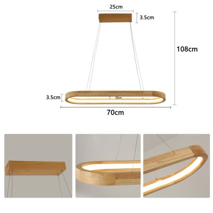 Brilagi - Lámpara colgante LED suspendida por cable UMEA WOOD LED/30W/230V 70x20 cm madera