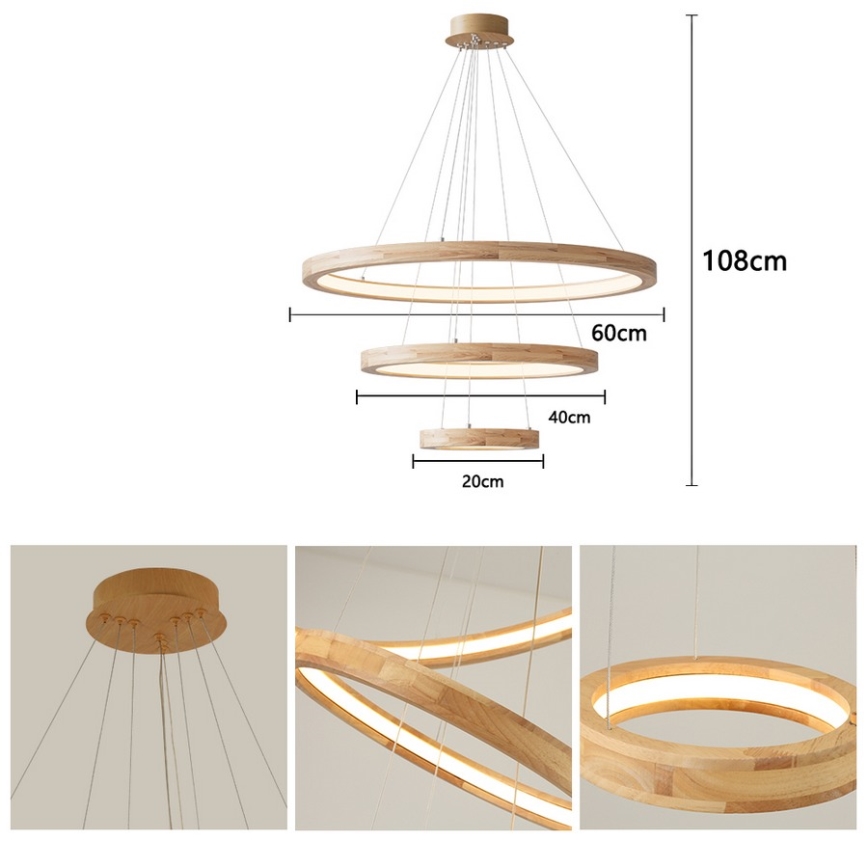Brilagi - Lámpara colgante LED UMEA WOOD, 45 W, 230 V, Ø 60 cm, madera