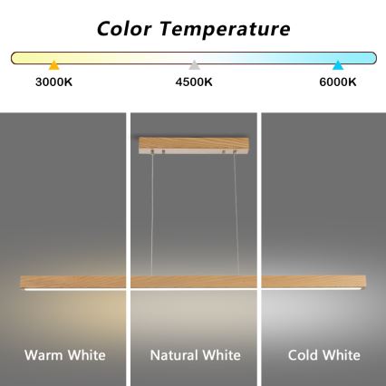 Brilagi - Lámpara colgante LED regulable con cable OAK SMART LED/30W/230V Wi-Fi Tuya acabado en roble + mando a distancia