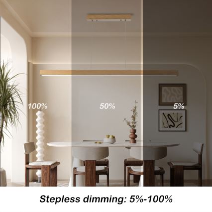 Brilagi - Lámpara colgante LED regulable con cable OAK SMART LED/30W/230V Wi-Fi Tuya acabado en roble + mando a distancia