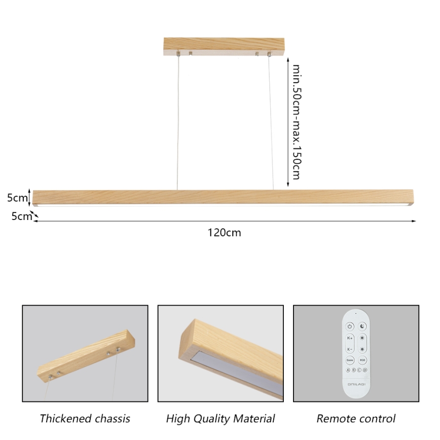 Brilagi - Lámpara colgante LED regulable con cable OAK SMART LED/30W/230V Wi-Fi Tuya acabado en roble + mando a distancia