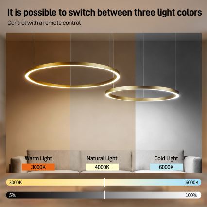 Brilagi - Lámpara colgante LED regulable en cable PORTOFINO LED/98W/230V 3000-6000K acabado dorado + mando a distancia