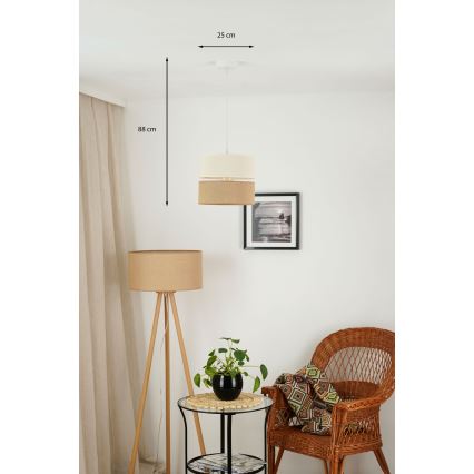 Brilagi - Lámpara colgante con cable ROYAL YUTE 1xE27/15W/230V diámetro 25 cm beige/crema