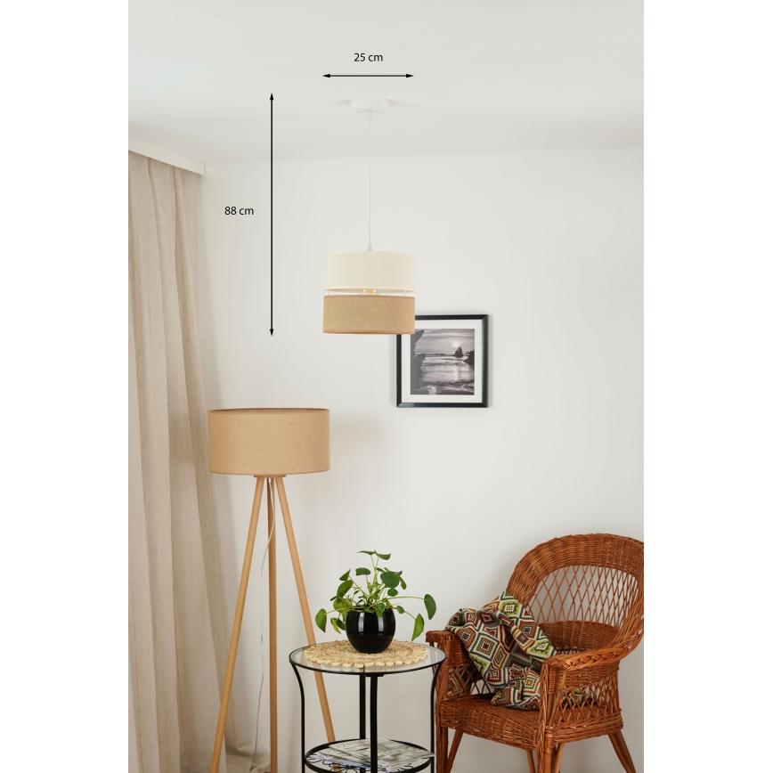 Brilagi - Lámpara colgante con cable ROYAL YUTE 1xE27/15W/230V diámetro 25 cm beige/crema
