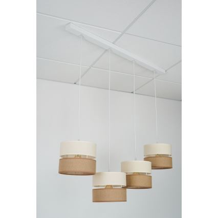 Brilagi - Lámpara colgante con cable ROYAL YUTE 4xE27/15W/230V beige/crema/blanco