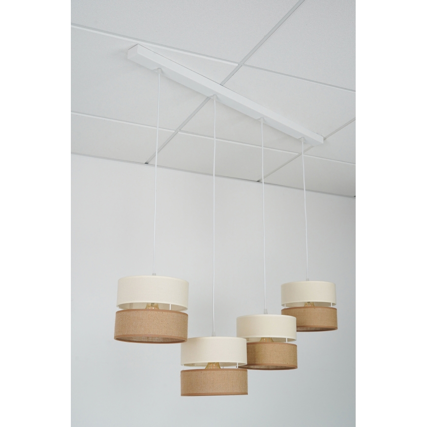 Brilagi - Lámpara colgante con cable ROYAL YUTE 4xE27/15W/230V beige/crema/blanco