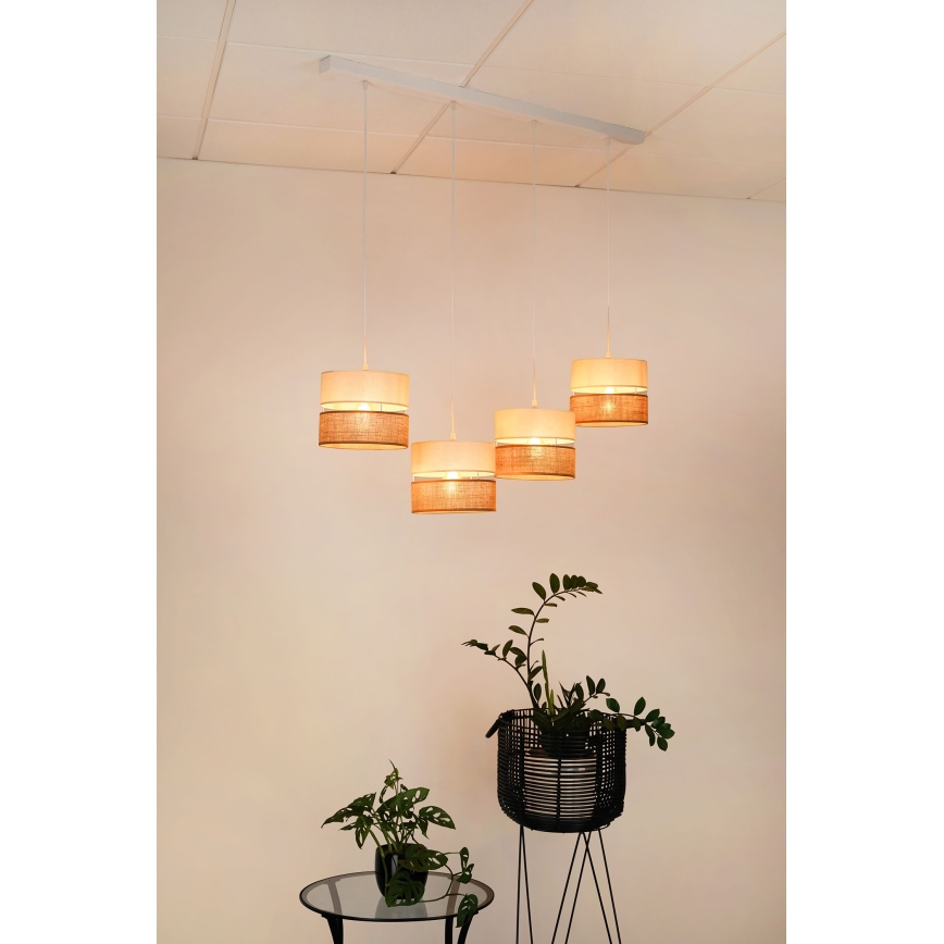 Brilagi - Lámpara colgante con cable ROYAL YUTE 4xE27/15W/230V beige/crema/blanco