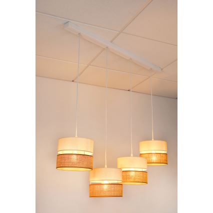 Brilagi - Lámpara colgante con cable ROYAL YUTE 4xE27/15W/230V beige/crema/blanco